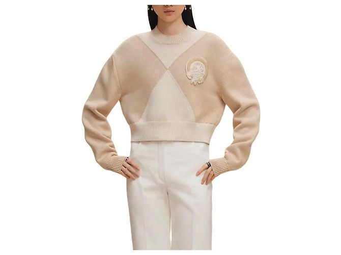 Hermès Langarm-Kaschmirpullover für Damen aus Strick Blanc Nautirelle Orange - Ansicht 2