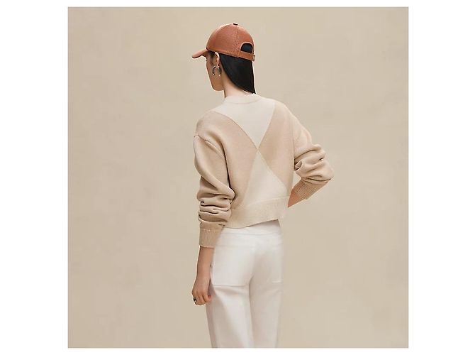 Hermès Langarm-Kaschmirpullover für Damen aus Strick Blanc Nautirelle Orange - Ansicht 3
