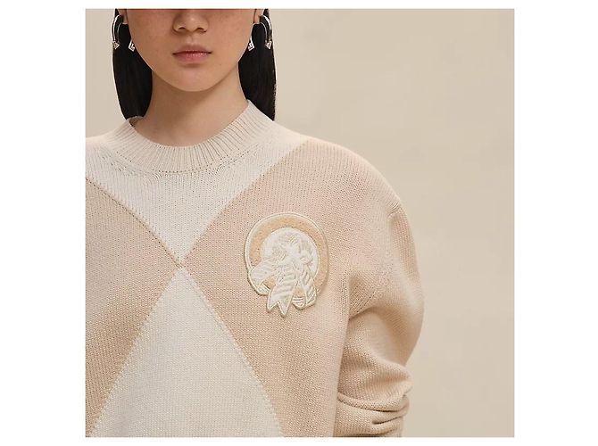 Hermès Langarm-Kaschmirpullover für Damen aus Strick Blanc Nautirelle Orange - Ansicht 4