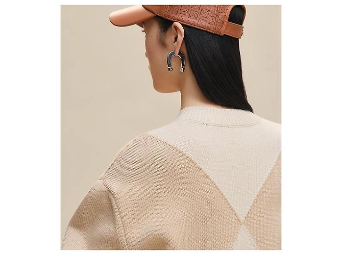 Hermès Langarm-Kaschmirpullover für Damen aus Strick Blanc Nautirelle Orange - Ansicht 5