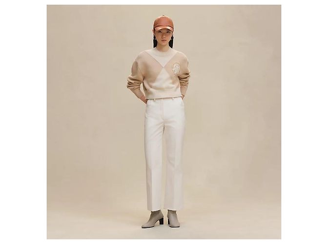 Hermès Langarm-Kaschmirpullover für Damen aus Strick Blanc Nautirelle Orange - Ansicht 6