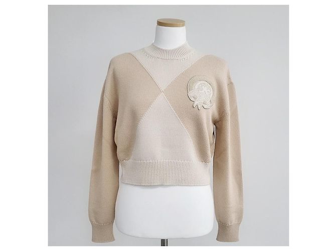 Hermès Langarm-Kaschmirpullover für Damen aus Strick Blanc Nautirelle Orange - Ansicht 7