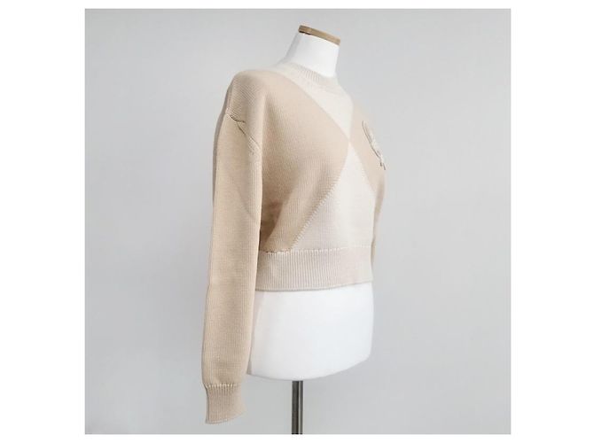 Hermès Langarm-Kaschmirpullover für Damen aus Strick Blanc Nautirelle Orange - Ansicht 9