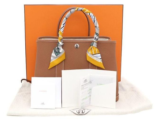 Hermès Set Borsa Tote Garden Party Gold e Twilly Marrone - vista 10