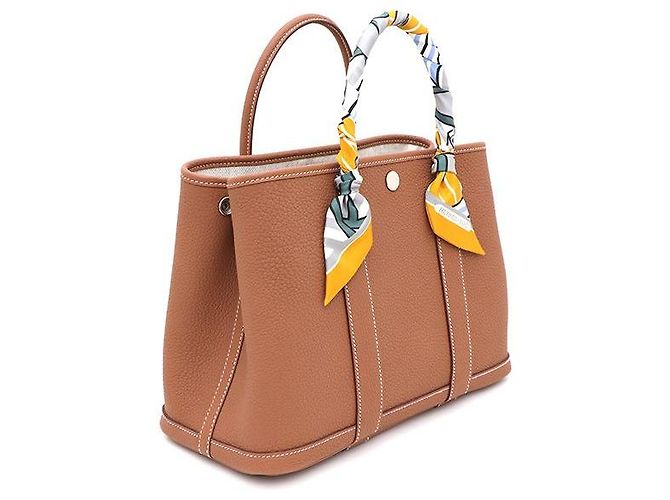 Hermès Set Borsa Tote Garden Party Gold e Twilly Marrone - vista 2