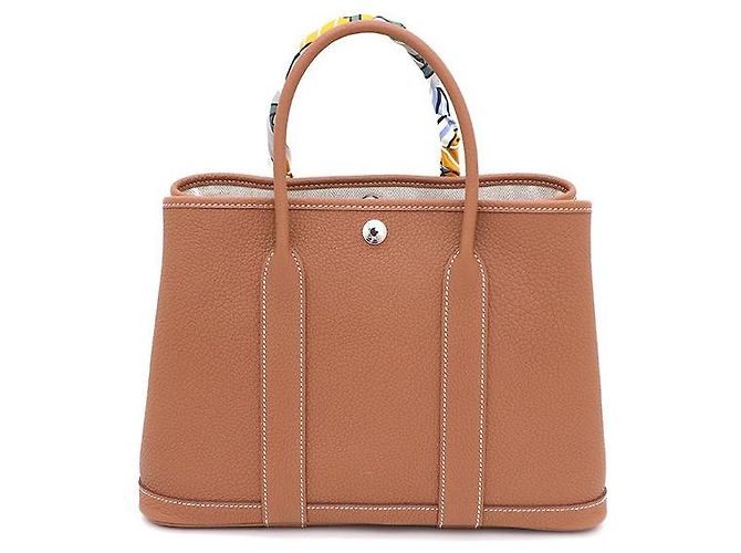Hermès Set Borsa Tote Garden Party Gold e Twilly Marrone - vista 3