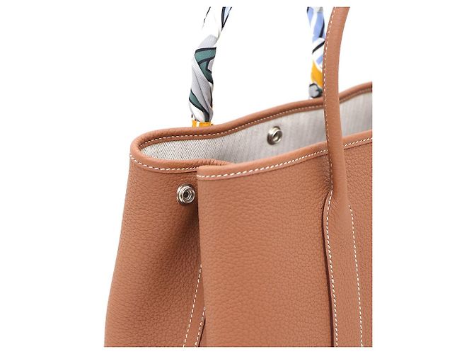 Hermès Set Borsa Tote Garden Party Gold e Twilly Marrone - vista 6