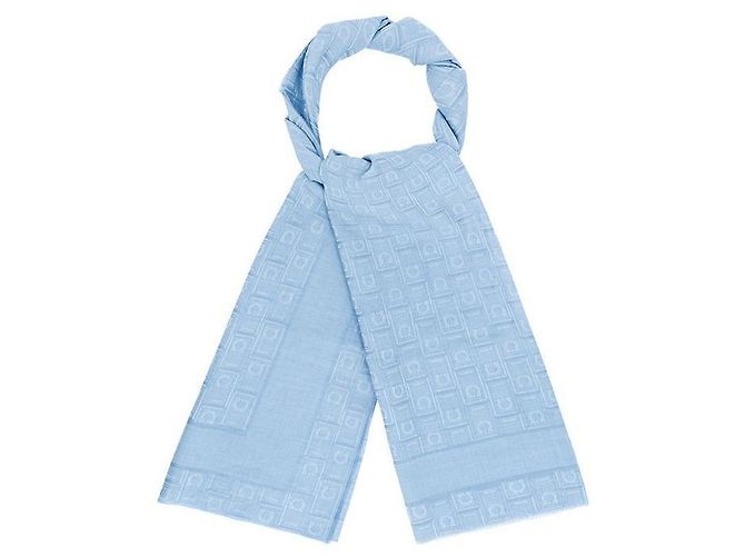 Salvatore Ferragamo Stola in jacquard monogramma Gancini in seta e lana da uomo Blu - vista 3
