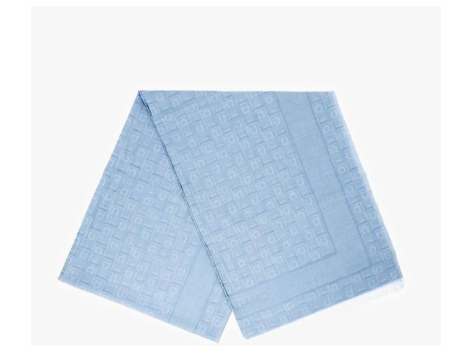 Salvatore Ferragamo Stola in jacquard monogramma Gancini in seta e lana da uomo Blu - vista 6