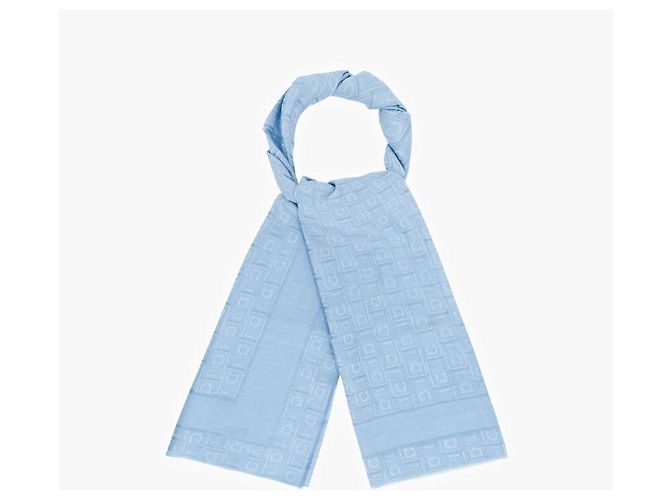 Salvatore Ferragamo Stola in jacquard monogramma Gancini in seta e lana da uomo Blu - vista 7