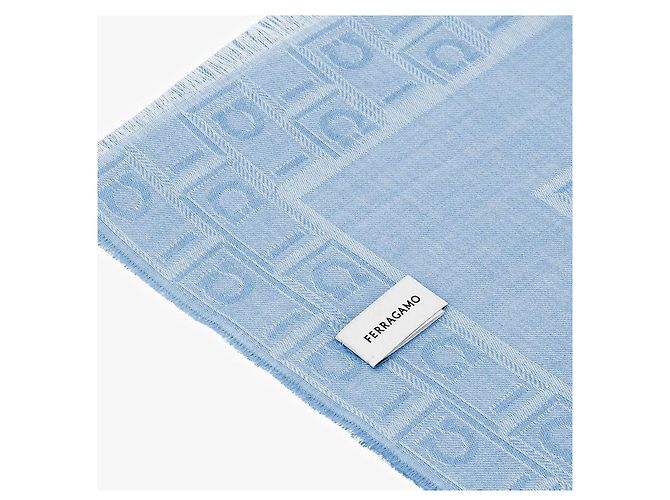 Salvatore Ferragamo Stola in jacquard monogramma Gancini in seta e lana da uomo Blu - vista 8