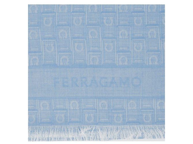 Salvatore Ferragamo Stola in jacquard monogramma Gancini in seta e lana da uomo Blu - vista 9