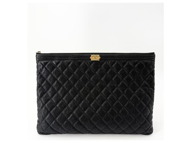 Chanel Clutch Caviar Gold Boy Large Nero - vista 2