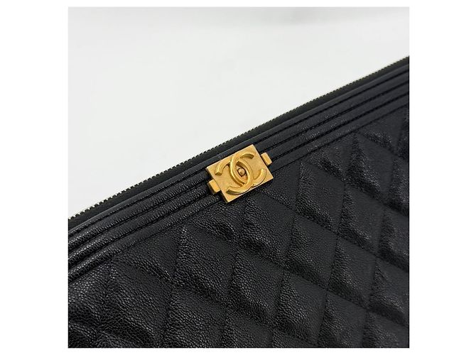 Chanel Clutch Caviar Gold Boy Large Nero - vista 6
