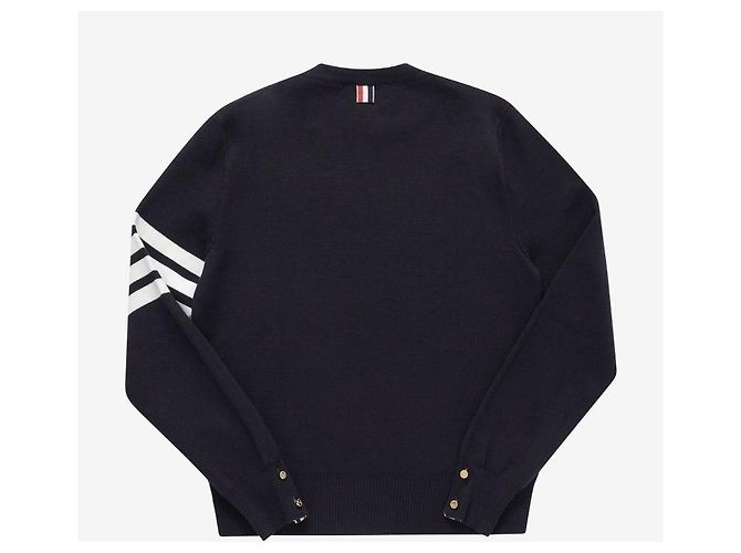 Thom Browne Gestrickter Herrenpullover mit Streifen im Milano-Stich in Navy Blau - Ansicht 5