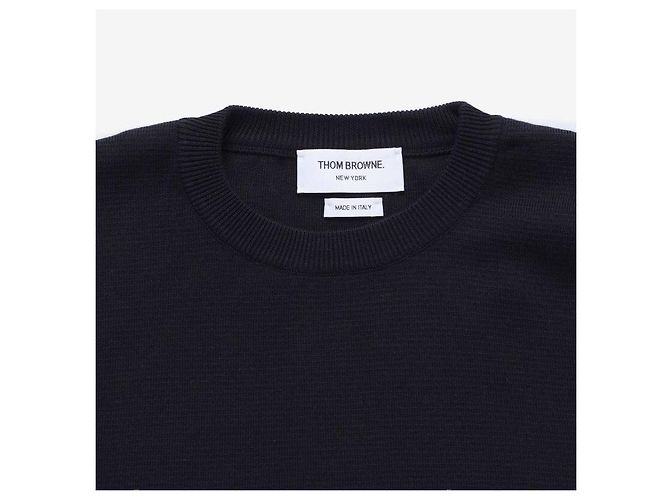 Thom Browne Gestrickter Herrenpullover mit Streifen im Milano-Stich in Navy Blau - Ansicht 6