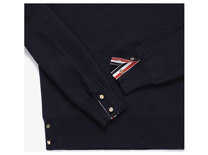 Thom Browne Gestrickter Herrenpullover mit Streifen im Milano-Stich in Navy Blau - Ansicht 7