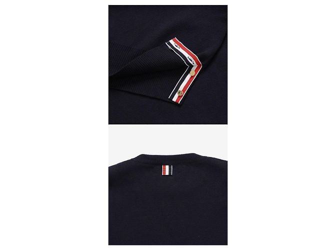 Thom Browne Gestrickter Herrenpullover mit Streifen im Milano-Stich in Navy Blau - Ansicht 9