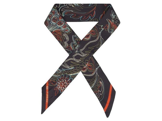 Etro Sciarpa skinny in seta Paisley Nero - vista 3