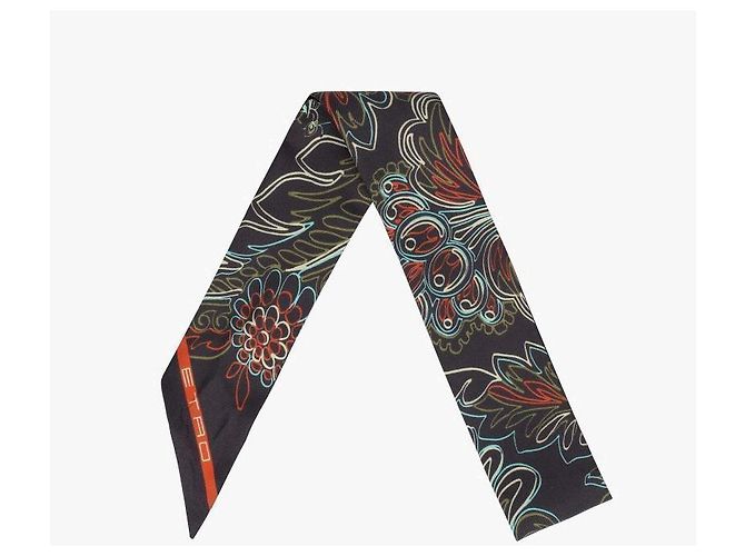 Etro Sciarpa skinny in seta Paisley Nero - vista 6