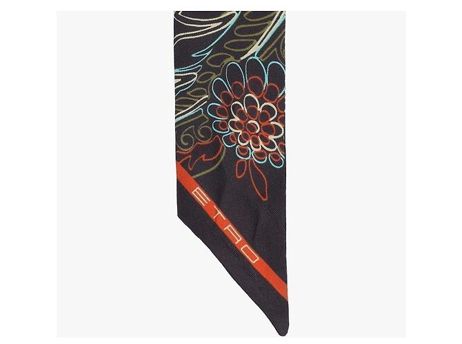 Etro Sciarpa skinny in seta Paisley Nero - vista 7