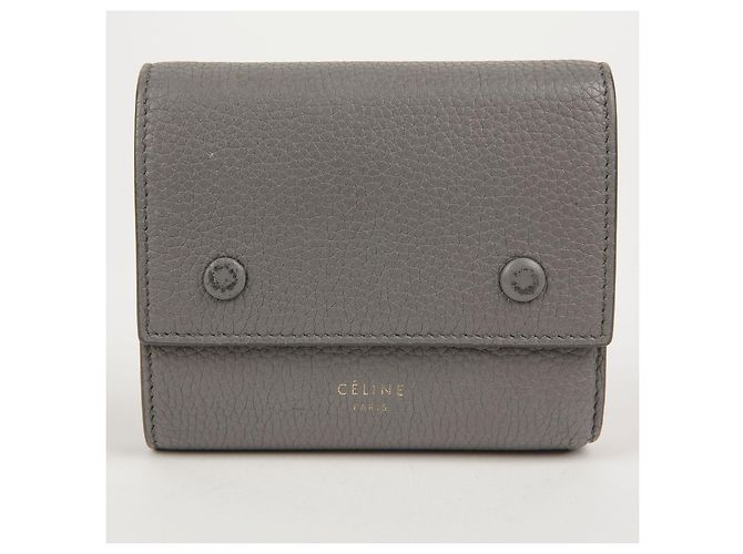Céline Cartera tríptico de cuero gris Castaño - vista 5