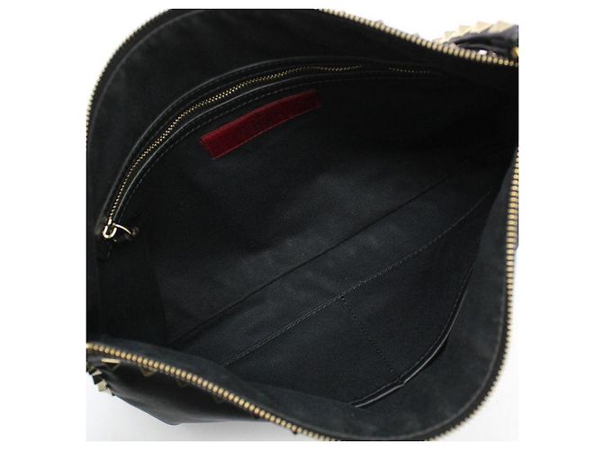 Valentino Clutch con tracolla larga in pelle nera con borchie dorate Nero - vista 10