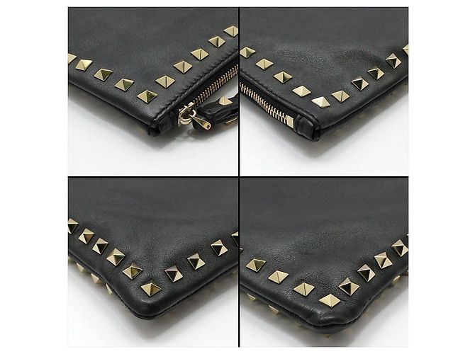 Valentino Clutch con tracolla larga in pelle nera con borchie dorate Nero - vista 11