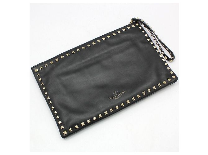 Valentino Clutch con tracolla larga in pelle nera con borchie dorate Nero - vista 3