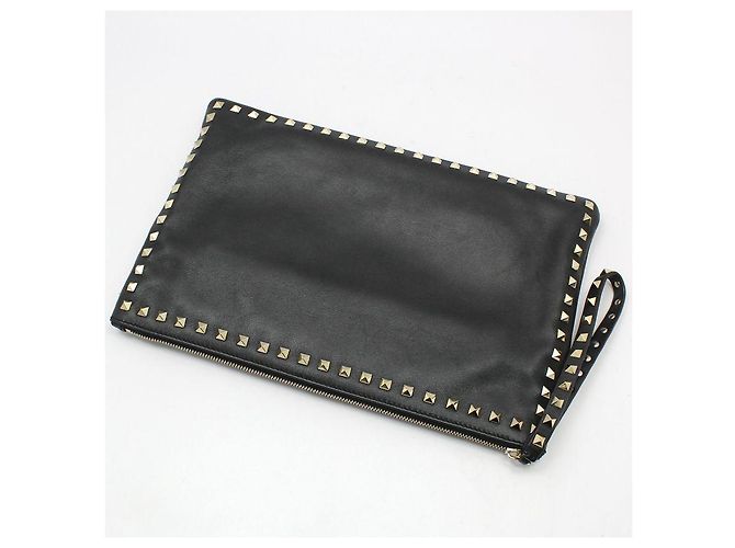 Valentino Clutch con tracolla larga in pelle nera con borchie dorate Nero - vista 4