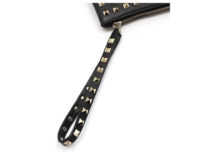 Valentino Clutch con tracolla larga in pelle nera con borchie dorate Nero - vista 6