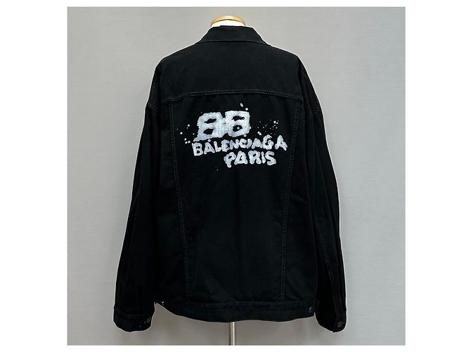 Balenciaga Jeansjacke mit handgezeichnetem BB-Logo Silber - Ansicht 2