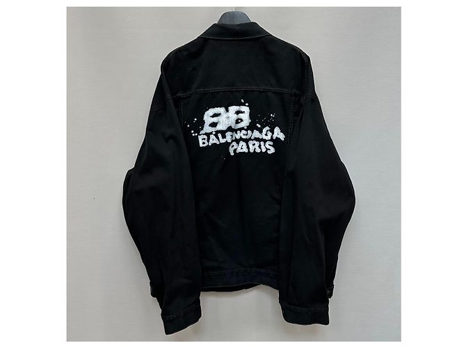Balenciaga Jeansjacke mit handgezeichnetem BB-Logo Silber - Ansicht 4