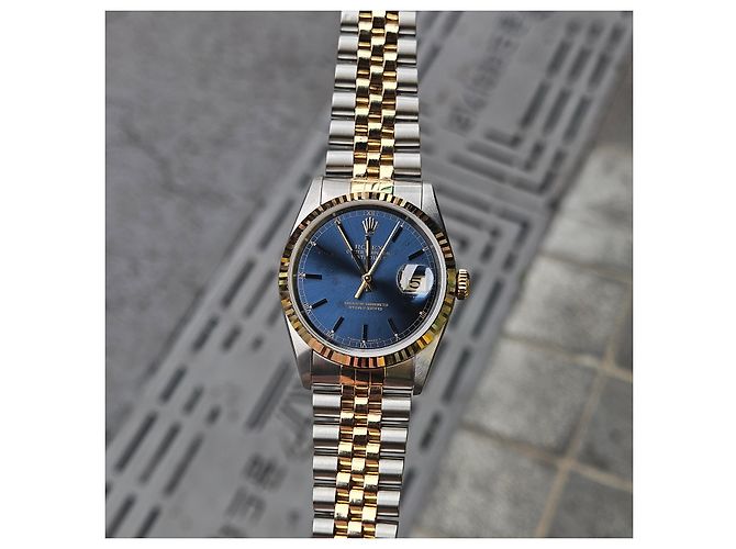 Rolex Datejust raro con quadrante blu originale e cinturino Bindex, orologio combo da uomo - vista 4