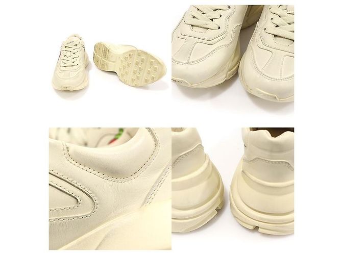 Gucci Ivory Leder Damen-Sneaker mit Erdbeerprint und Messing Weiß - Ansicht 5