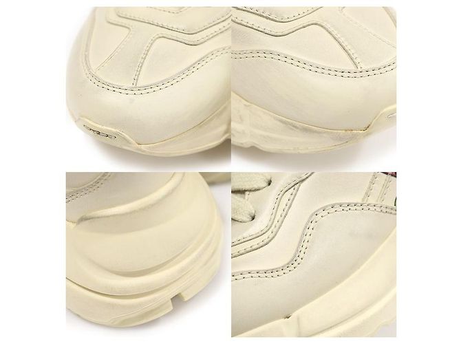 Gucci Ivory Leder Damen-Sneaker mit Erdbeerprint und Messing Weiß - Ansicht 6