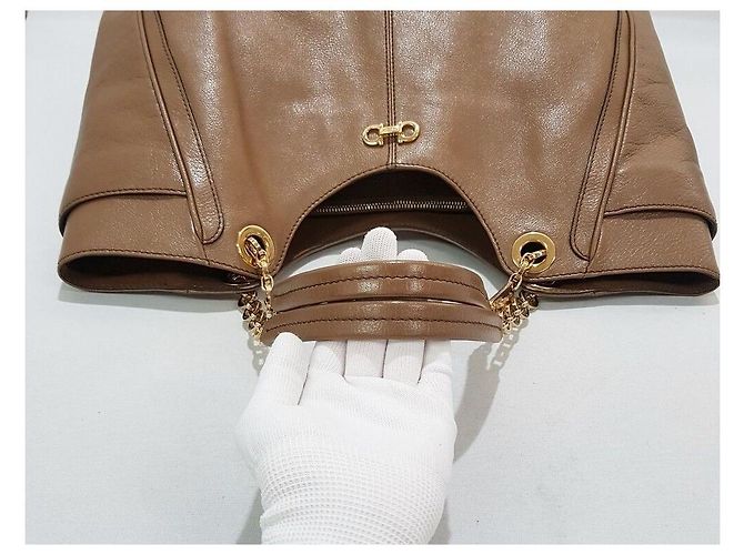 Salvatore Ferragamo Borsa Tote a Spalla con Catena Marrone - vista 7