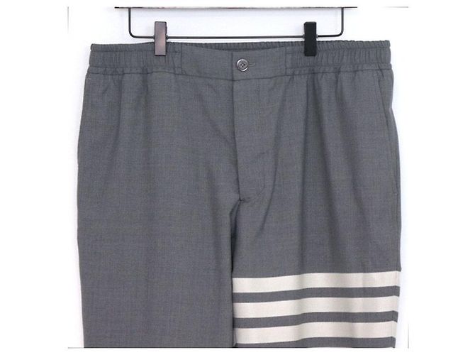 Thom Browne Mid Gray Wool Trousers with Four-Bar Stripe - view 2