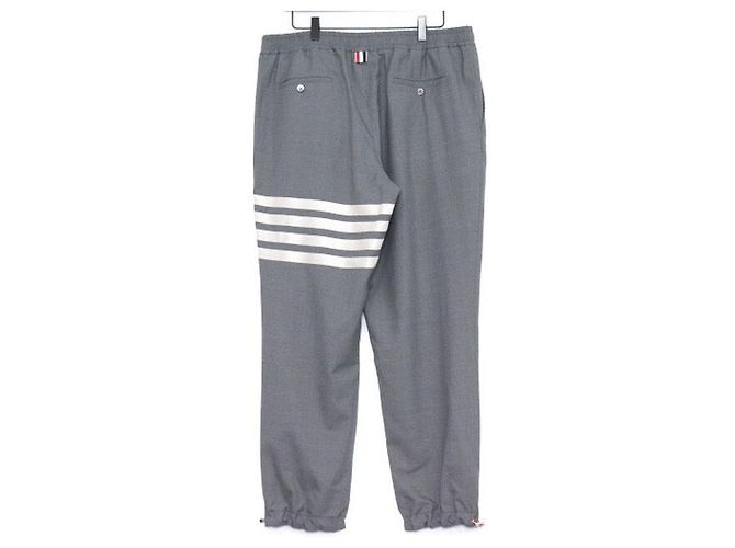 Thom Browne Mid Gray Wool Trousers with Four-Bar Stripe - view 4