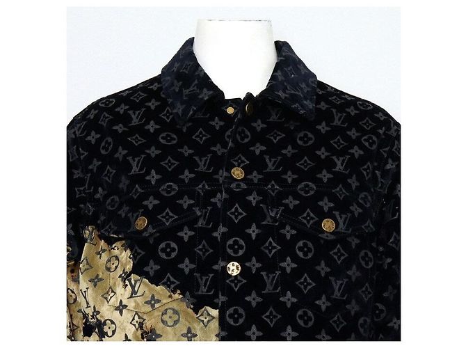 Louis Vuitton Giacca in denim e velluto misto con monogramma da uomo D'oro - vista 2