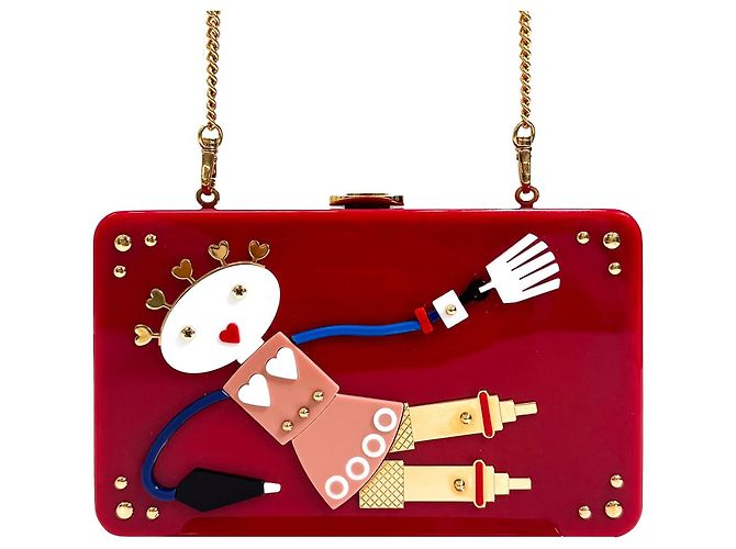 Prada Borsa a tracolla cross body trunk con catena robot in acrilico Cupid Trick Rosso - vista 6