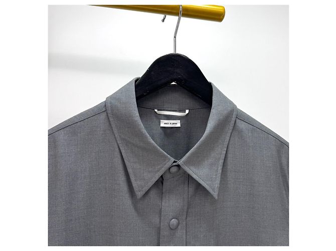 Thom Browne Front Snap Piped Wool Shirt Gray - view 7