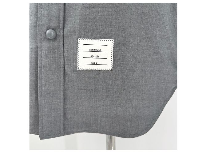 Thom Browne Front Snap Piped Wool Shirt Gray - view 9