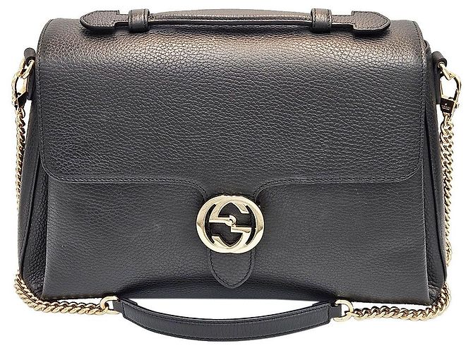 Gucci Borsa a manico superiore con logo GG Interlocking in pelle nera e catena grande Nero - vista 2