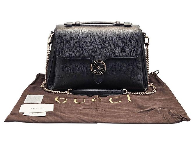 Gucci Borsa a manico superiore con logo GG Interlocking in pelle nera e catena grande Nero - vista 3
