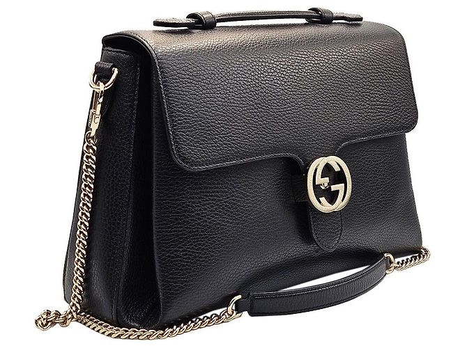 Gucci Borsa a manico superiore con logo GG Interlocking in pelle nera e catena grande Nero - vista 4