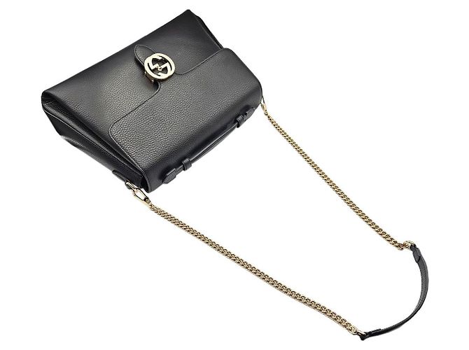 Gucci Borsa a manico superiore con logo GG Interlocking in pelle nera e catena grande Nero - vista 6