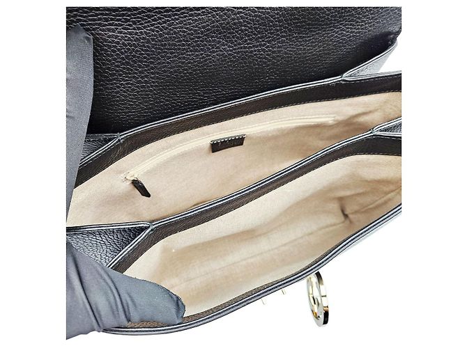 Gucci Borsa a manico superiore con logo GG Interlocking in pelle nera e catena grande Nero - vista 8