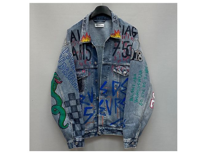 Balenciaga Oversized Denim-Jacke mit Grafikdesign Mehrfarben - Ansicht 4