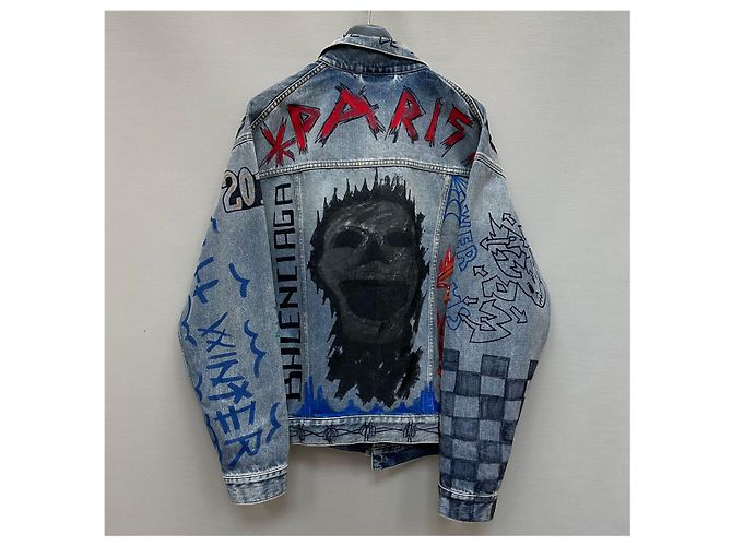 Balenciaga Oversized Denim-Jacke mit Grafikdesign Mehrfarben - Ansicht 5